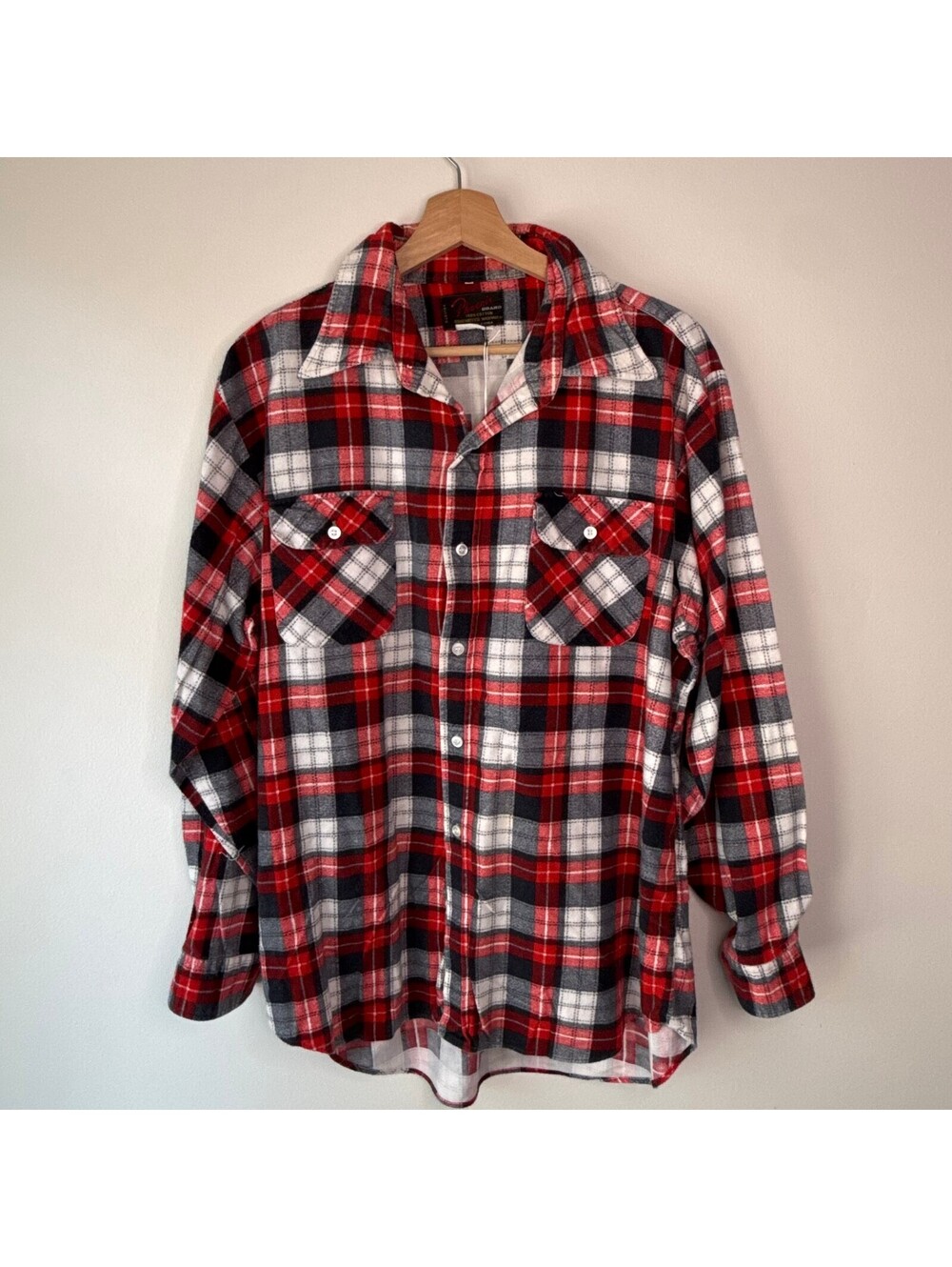 Vintage 70s Phoenix Red Cotton Flannel Plaid Long Sleeve Shirt Size Large